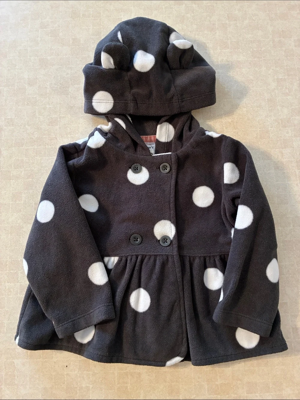 Carter's Grey & White Polka Dot Hooded Fleece Peacoat